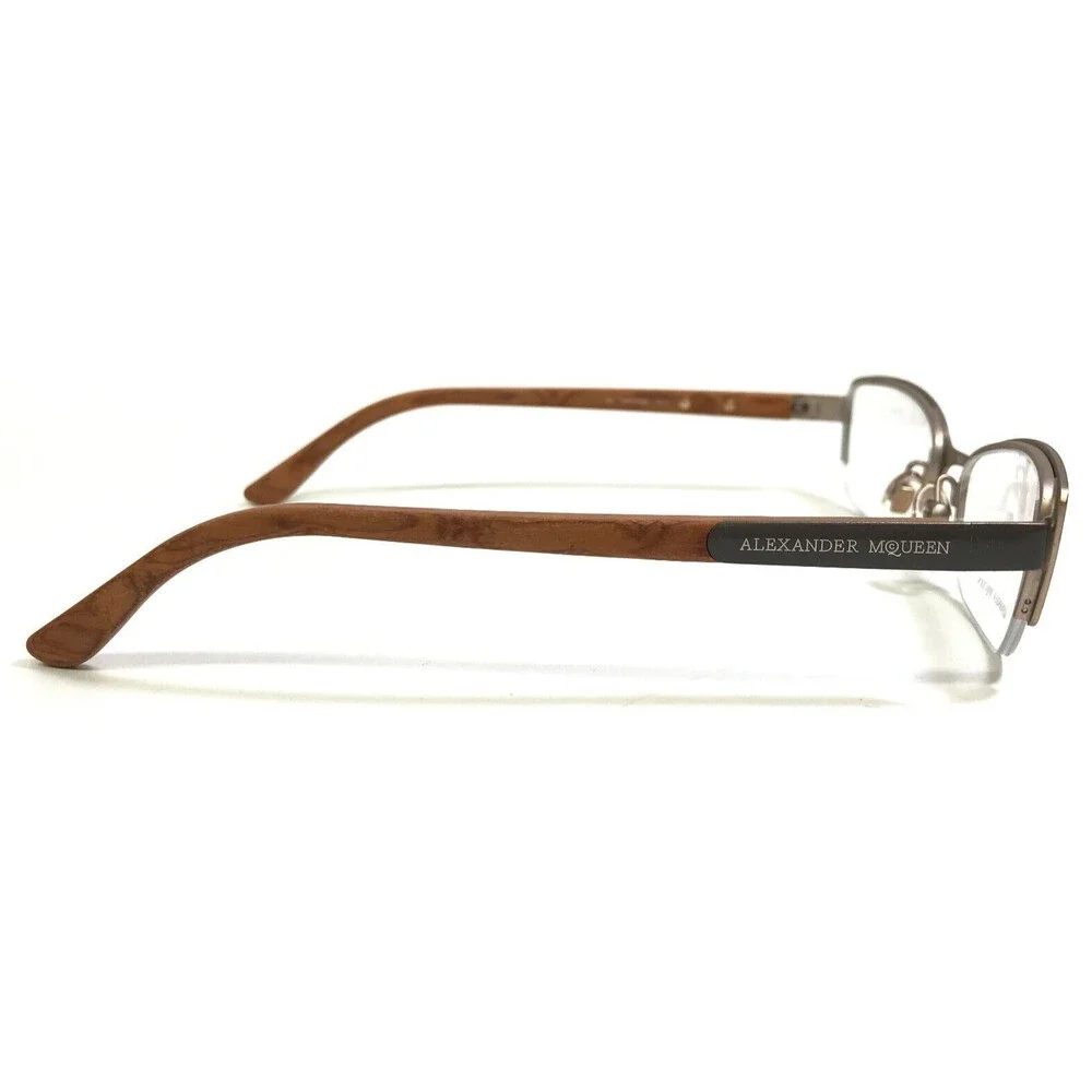 Alexander McQueen Eyeglasses Frames AMQ4183 WCX Matte Gold Brown Wood 53-18-135